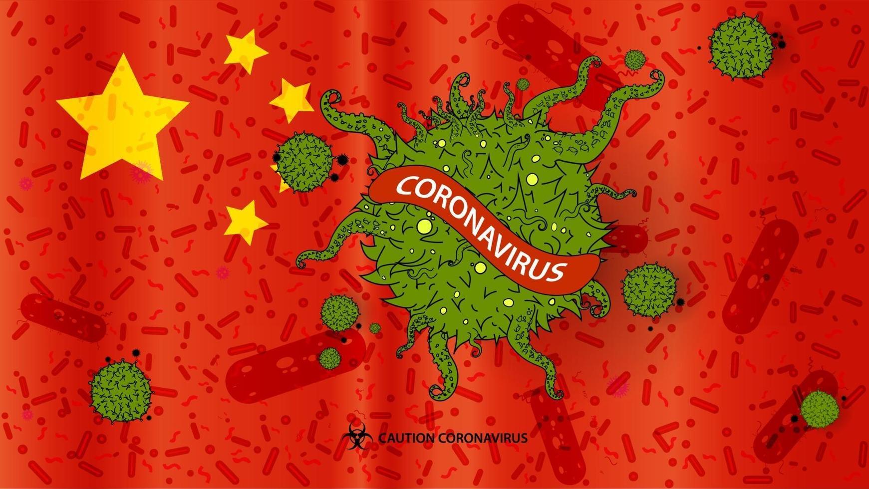 bandiera cina .segno coronavirus. illustrazione vettoriale. vettore