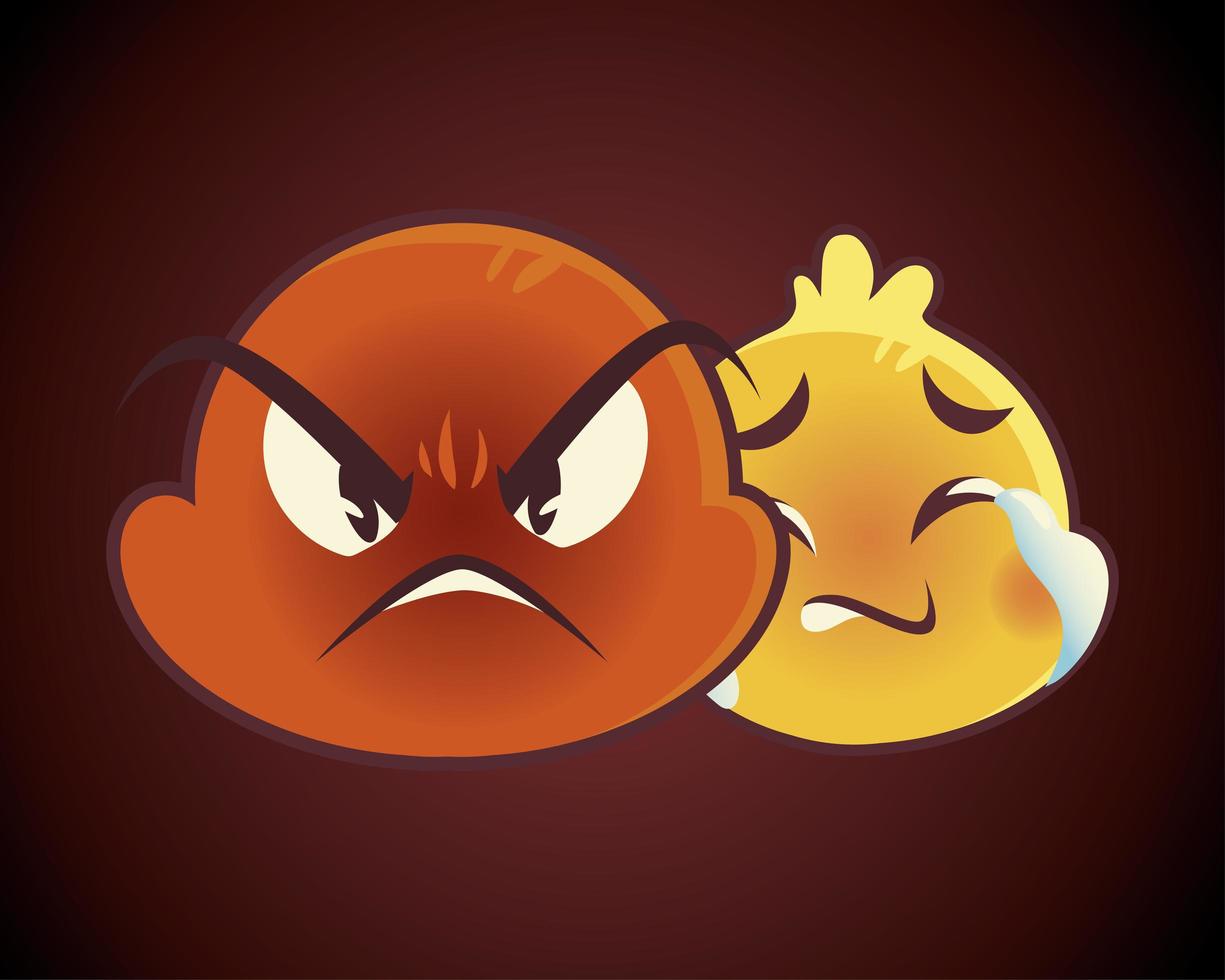 emoji facce espressione sorriso divertente felice arrabbiato umore triste vettore
