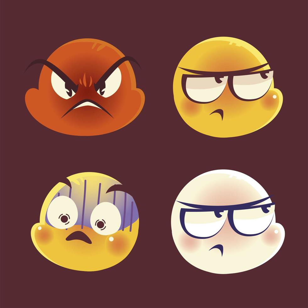 emoji facce espressione divertente pianto arrabbiato triste e bacio insieme vettore