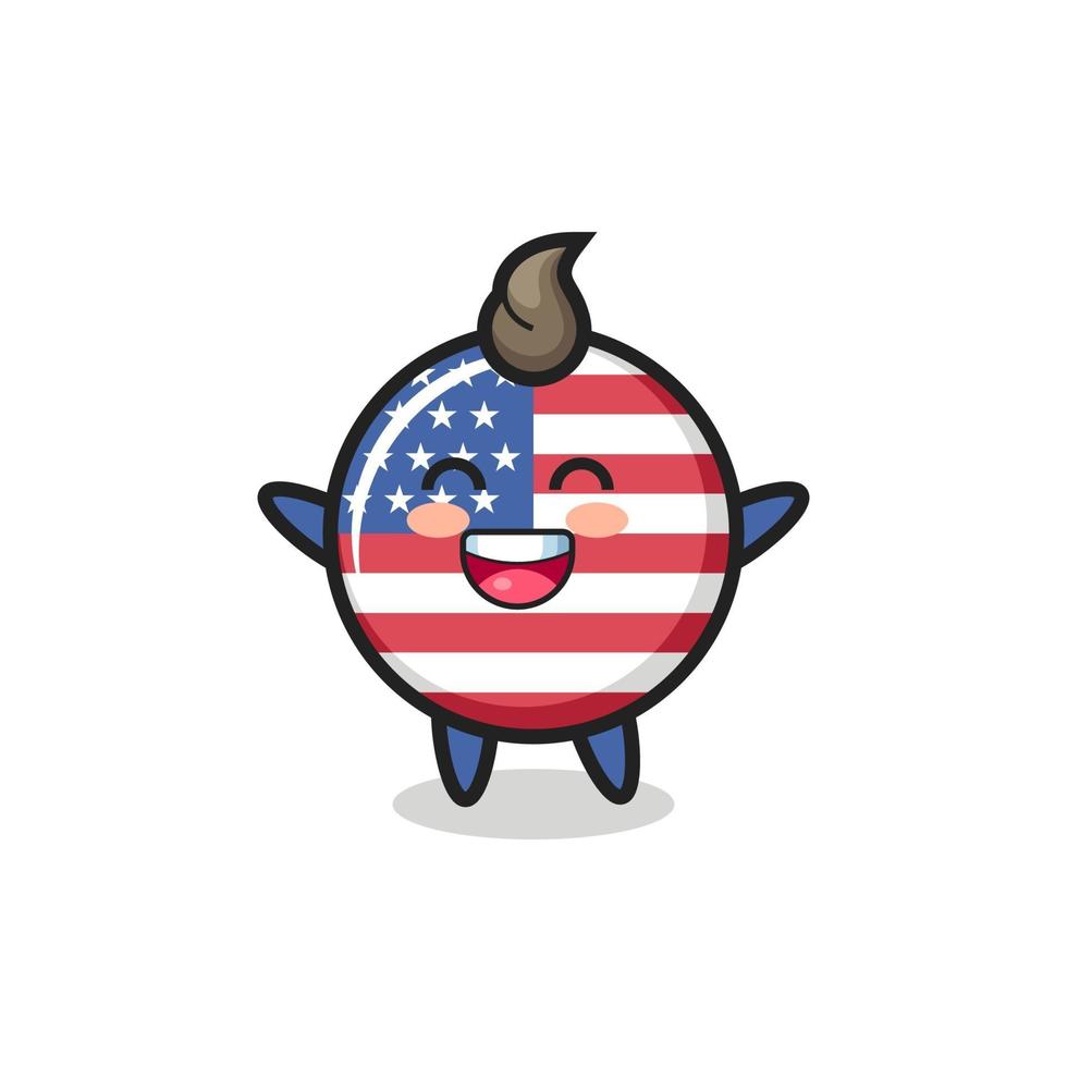 personaggio dei cartoni animati del distintivo della bandiera degli stati uniti del bambino felice vettore