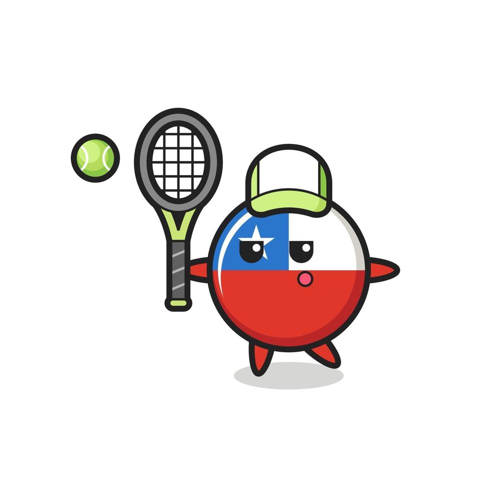 personaggio dei cartoni animati del distintivo della bandiera del Cile come giocatore di tennis vettore