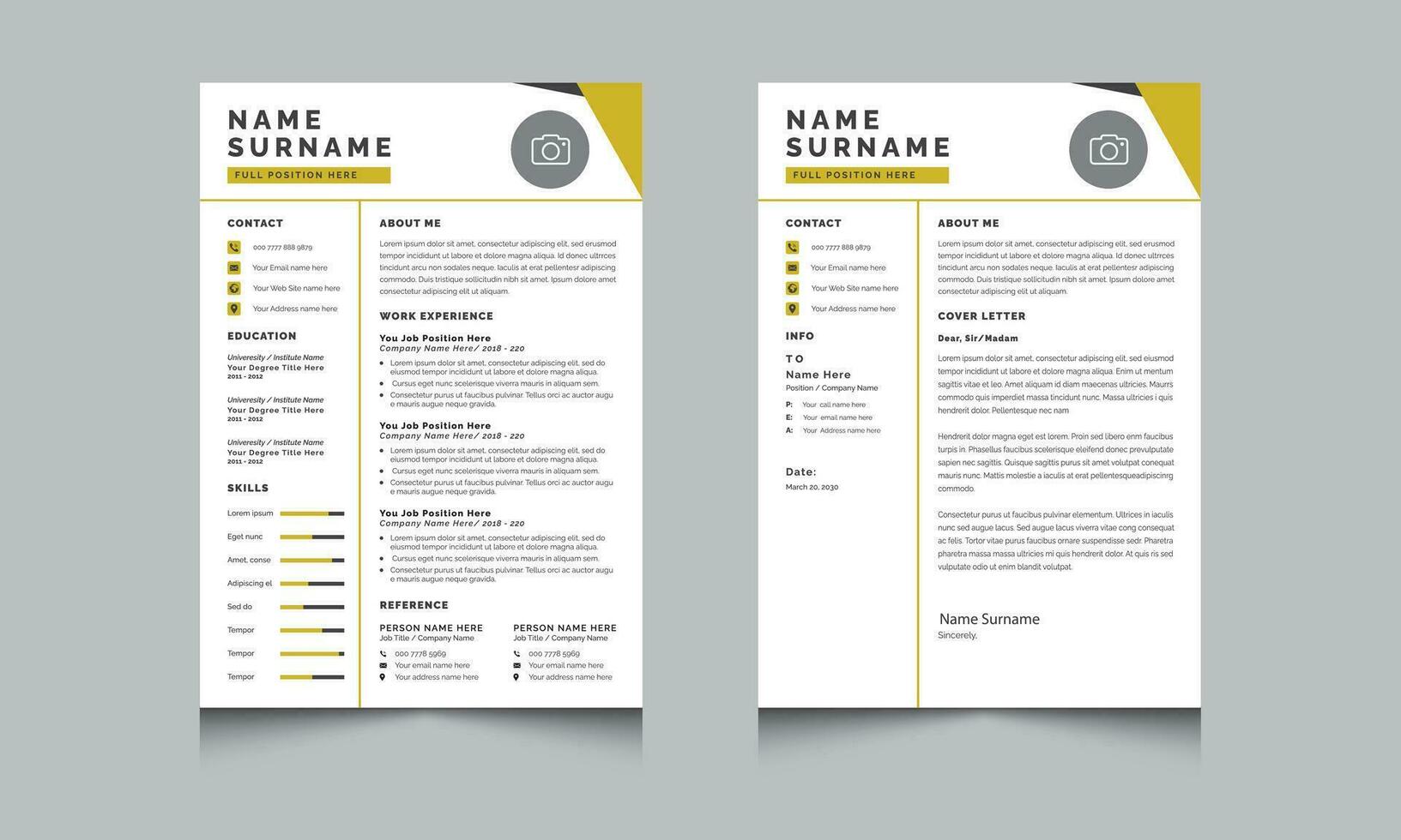 curriculum vitae modello disposizione con copertina lettera lavori CV design vettore