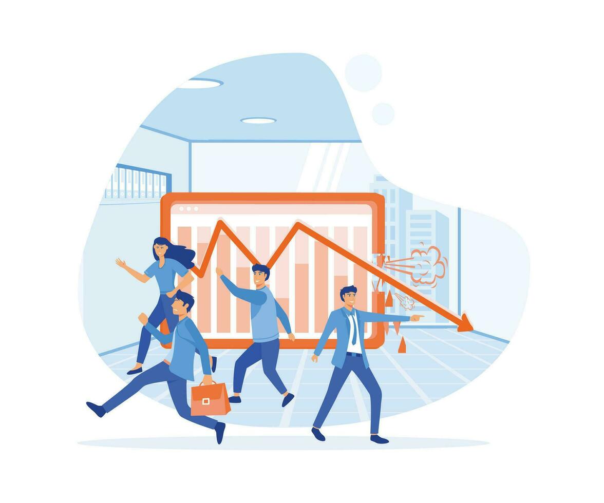 fallimento piatto minuscolo persone concetto. covid-19 coronavirus pandemia causato economico crisi e azione i soldi crollo. piatto vettore moderno illustrazione