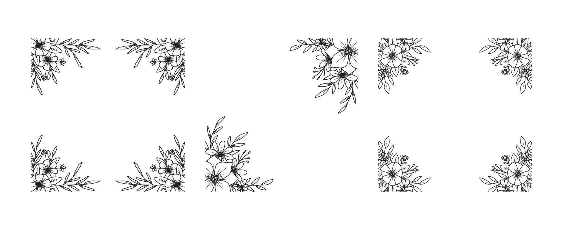 impostato di mano disegnato fiori e le foglie piazza confine schema floreale preparativi vettore