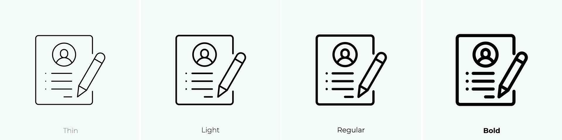 curriculum vitae icona. sottile, luce, regolare e grassetto stile design isolato su bianca sfondo vettore