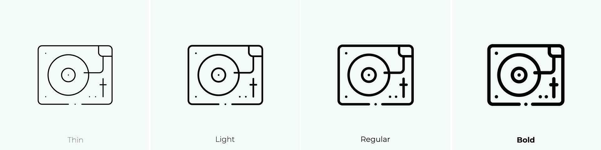 disco giocatore icona. sottile, luce, regolare e grassetto stile design isolato su bianca sfondo vettore