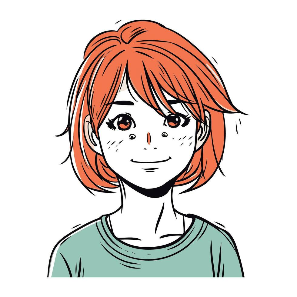 ritratto di un' rosso dai capelli ragazza con corto capelli. vettore illustrazione.