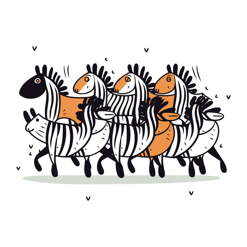 zebra famiglia. vettore mano disegnato illustrazione di un' gruppo di zebre.