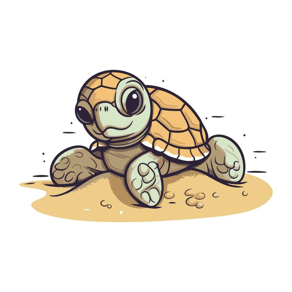 carino cartone animato tartaruga su il sabbia. vettore illustrazione isolato su bianca sfondo.
