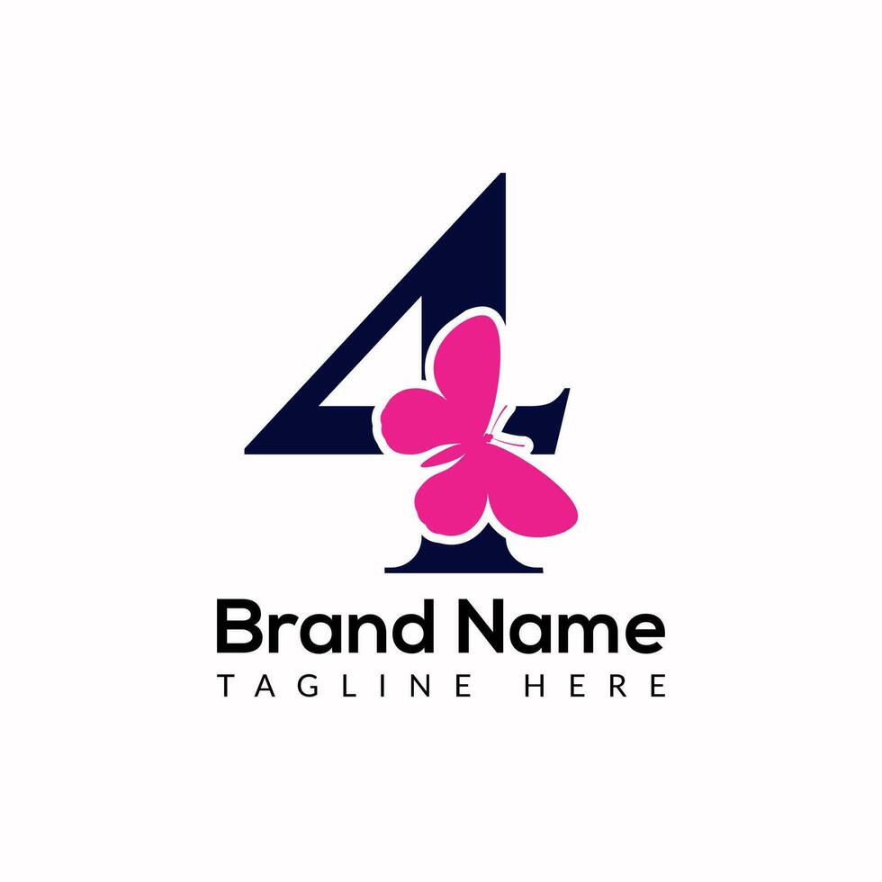 astratto 4 lettera moderno iniziale segni di lettere logo design con farfalla icona vettore