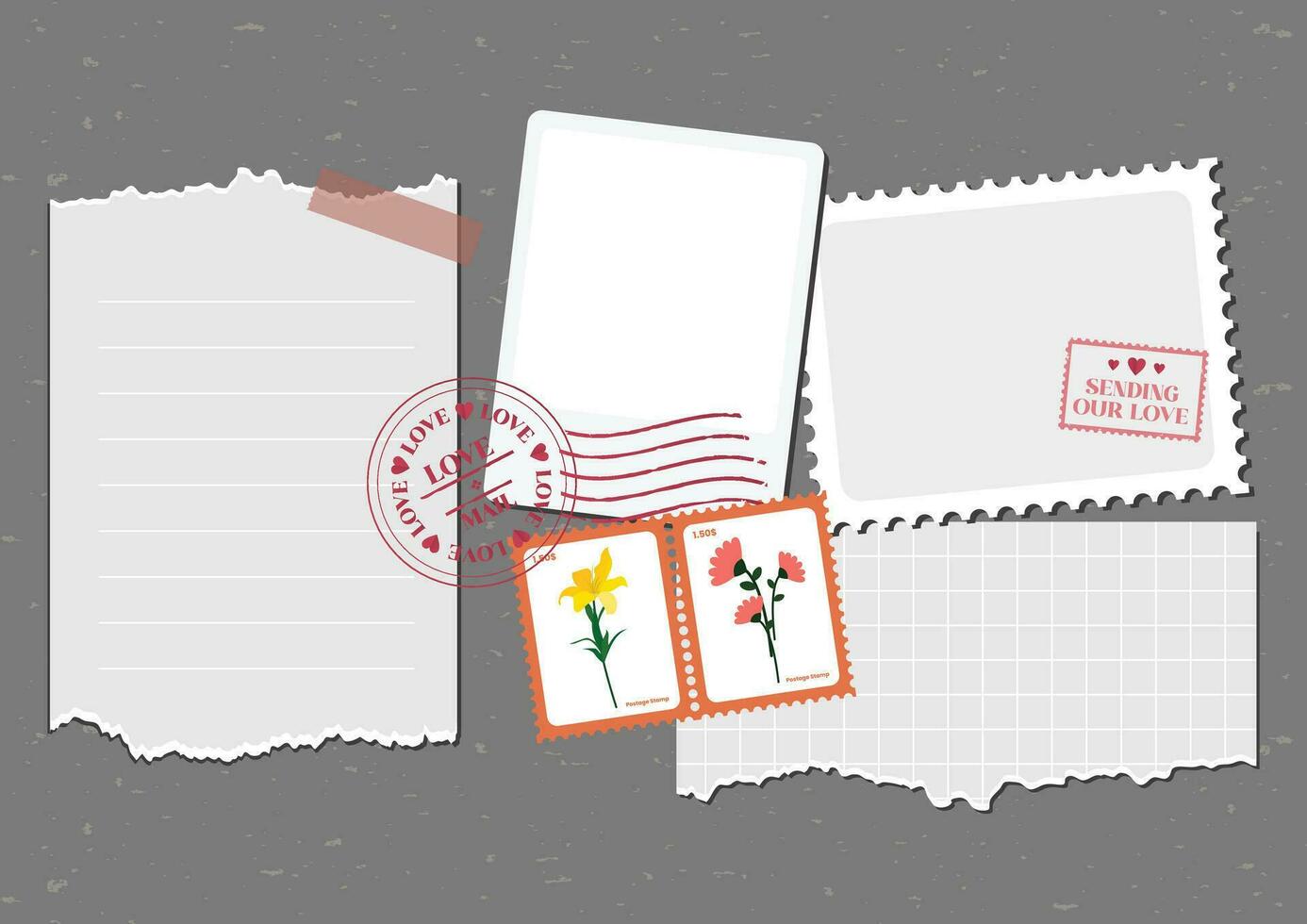 piatto design vettore collage strappato carta album scrivere sul diario elemento design collezione