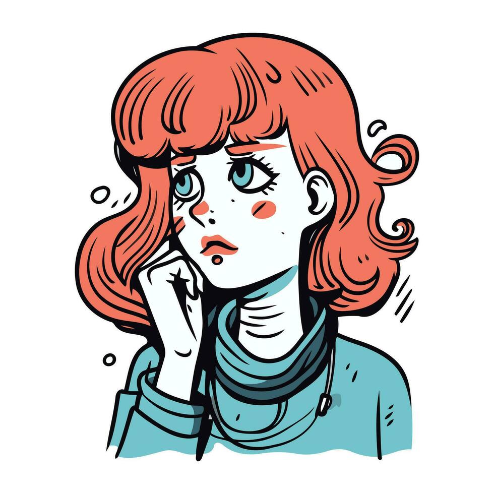 vettore illustrazione di un' ragazza con rosso capelli e blu occhi nel un' sciarpa