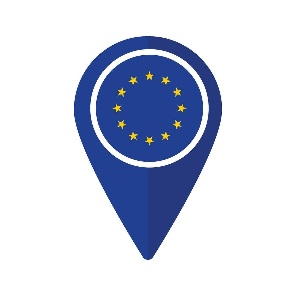 europeo unione bandiera su carta geografica marcatore icona isolato vettore