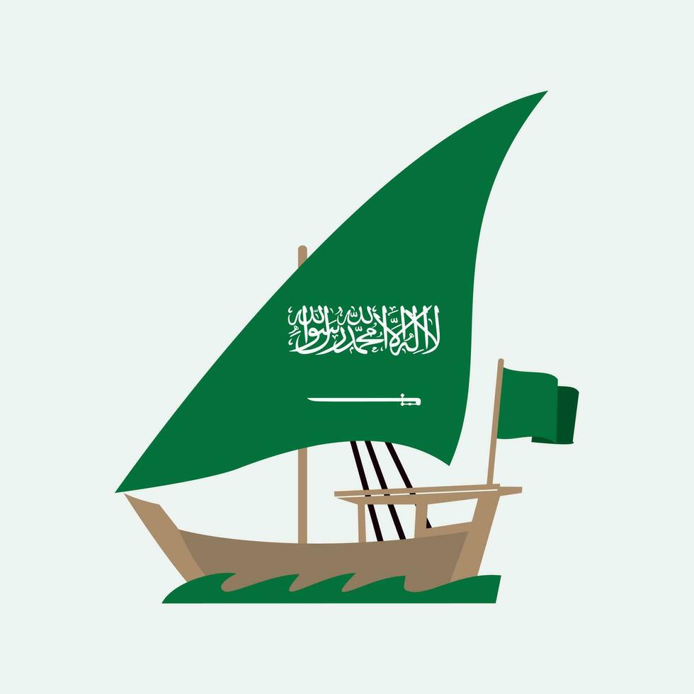 vecchio Arabia andare in barca barca dhow con Arabia arabia bandiera design vettore