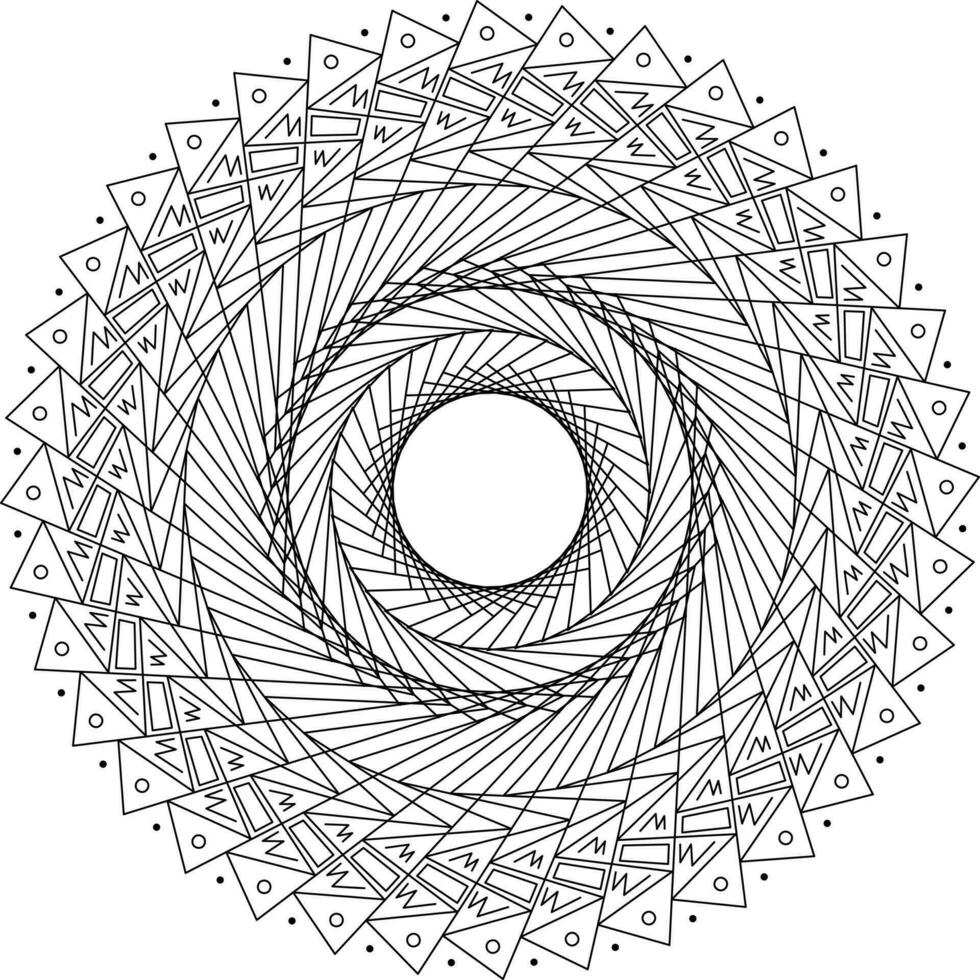 nero mezzitoni Linee nel vortice modulo. geometrico arte. di moda design elemento.circolare e radiale Linee voluta, elica.segmentata cerchio con rotazione. radiante arco Linee. cocleare vettore