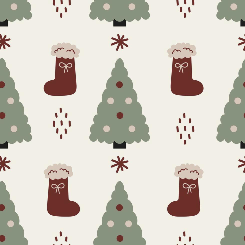 Natale Vintage ▾ senza soluzione di continuità modello con albero e calza vettore