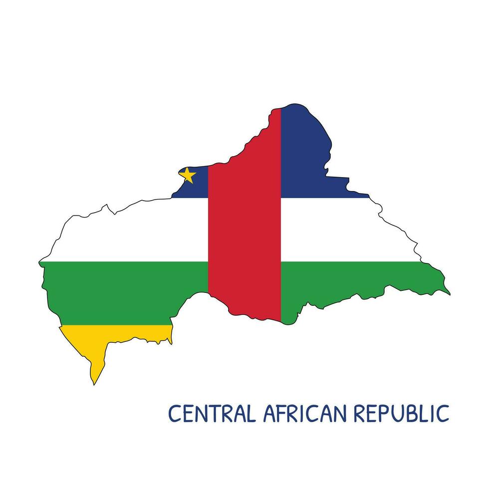 centrale africano repubblica nazionale bandiera sagomato come nazione carta geografica vettore