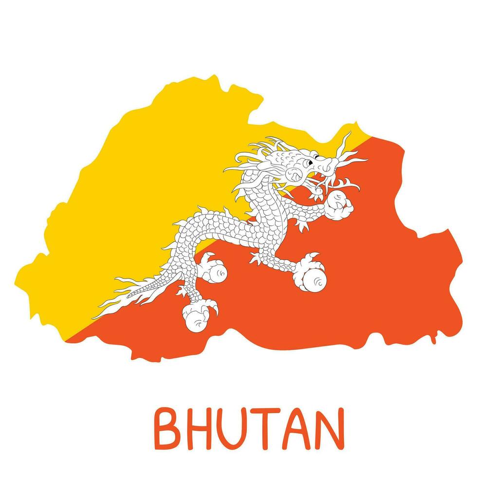bhutan nazionale bandiera sagomato come nazione carta geografica vettore