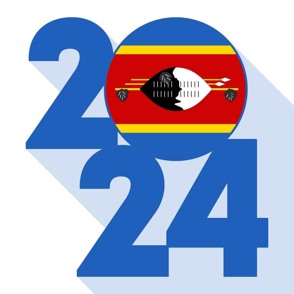 contento nuovo anno 2024, lungo ombra bandiera con eswatini bandiera dentro. vettore illustrazione.