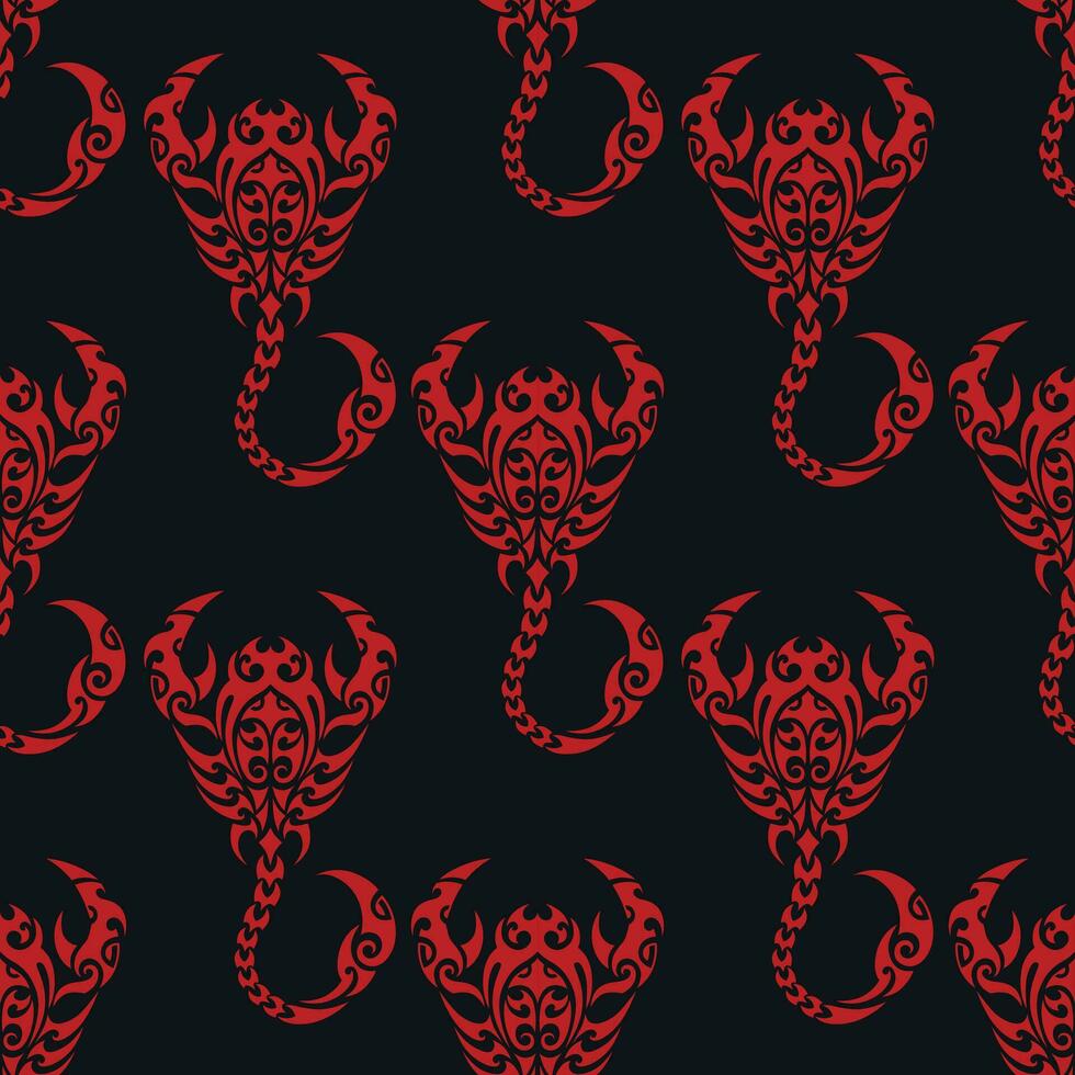 scorpione. senza soluzione di continuità modello design. zodiaco simbolo. rosso e nero vettore