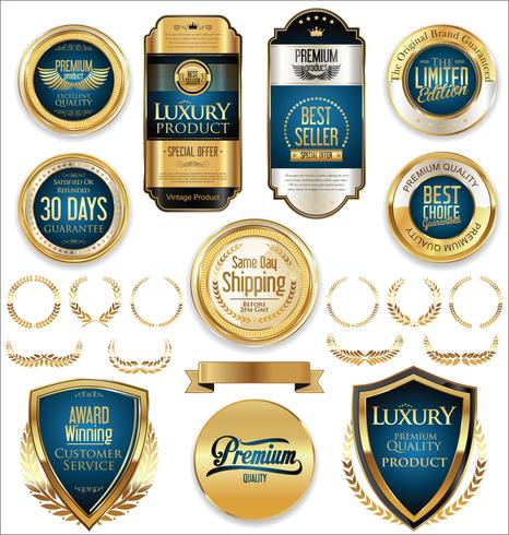 Distintivi ed etichette d&#39;oro di lusso premium vettore