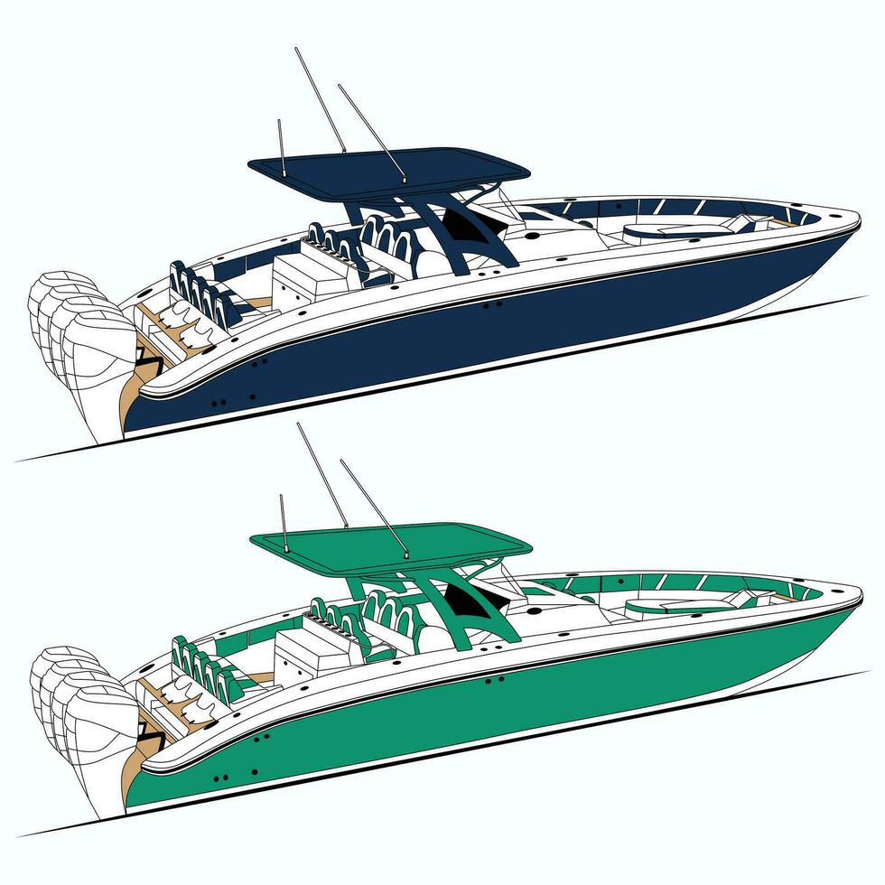 lato Visualizza pesca barca vettore linea arte e uno