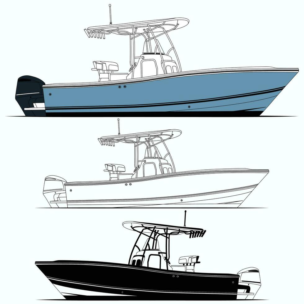 lato Visualizza pesca barca vettore linea arte e uno