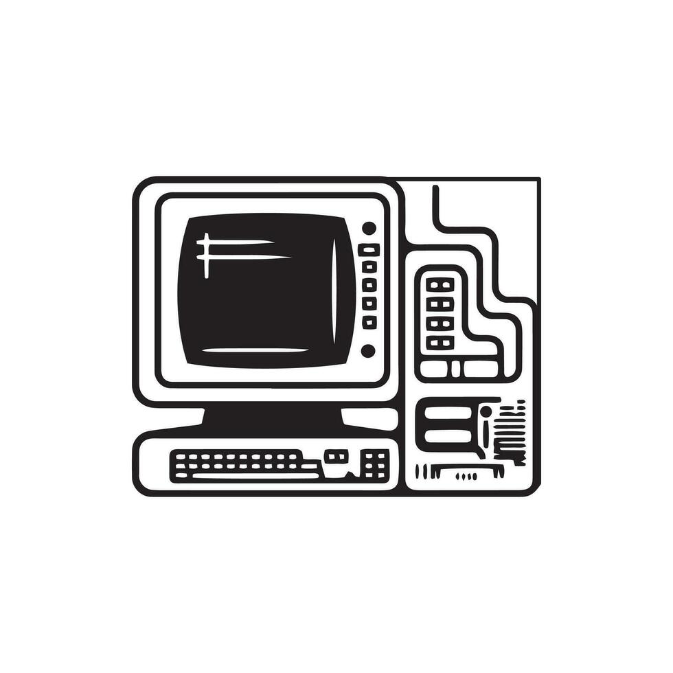 logo di computer icona vettore silhouette isolato design del desktop linea arte concetto