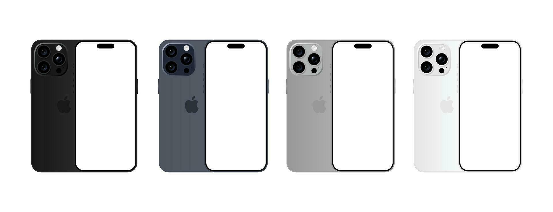 i phone 15 professionista modello. tutti colori smartphone davanti e indietro lato. davanti Visualizza e indietro Visualizza. vettore modello. vettore illustrazione