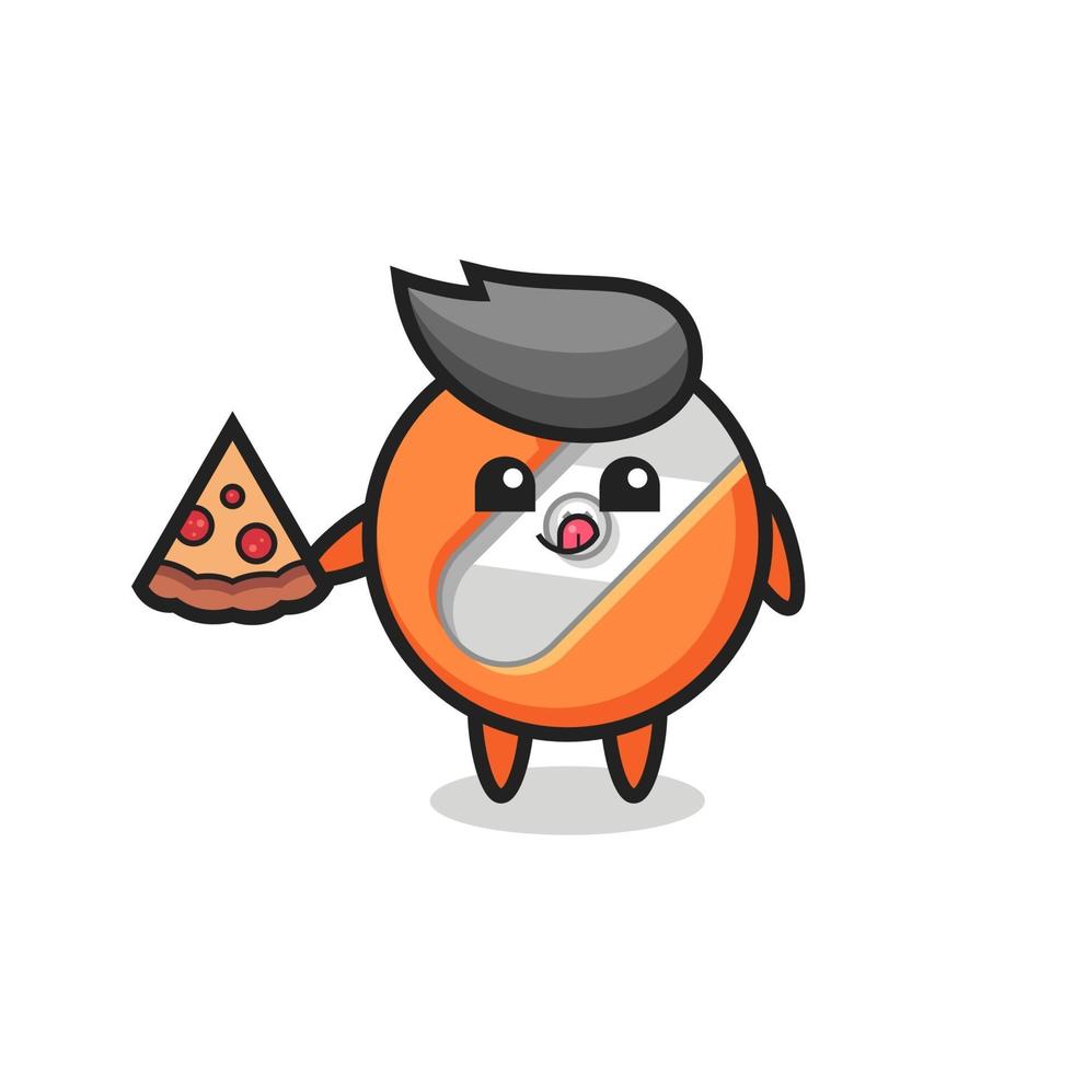 simpatico temperamatite cartone animato che mangia pizza vettore
