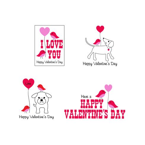 simpatici uccelli e cani grafica di San Valentino vettore