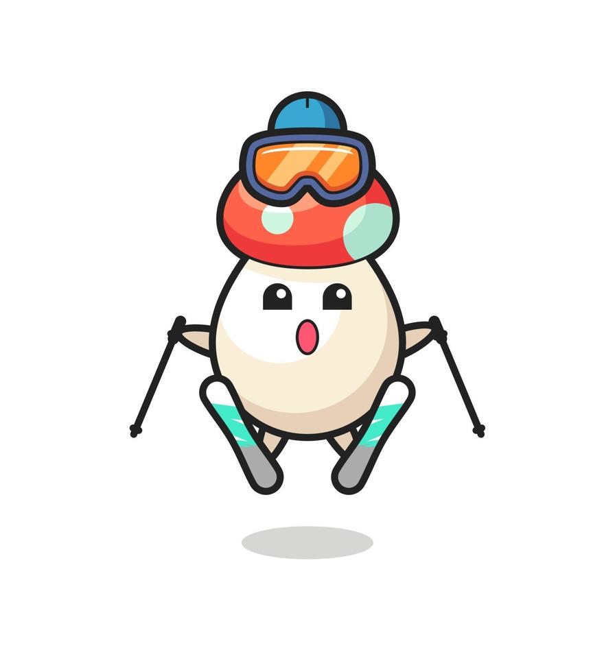 personaggio mascotte fungo come sciatore vettore