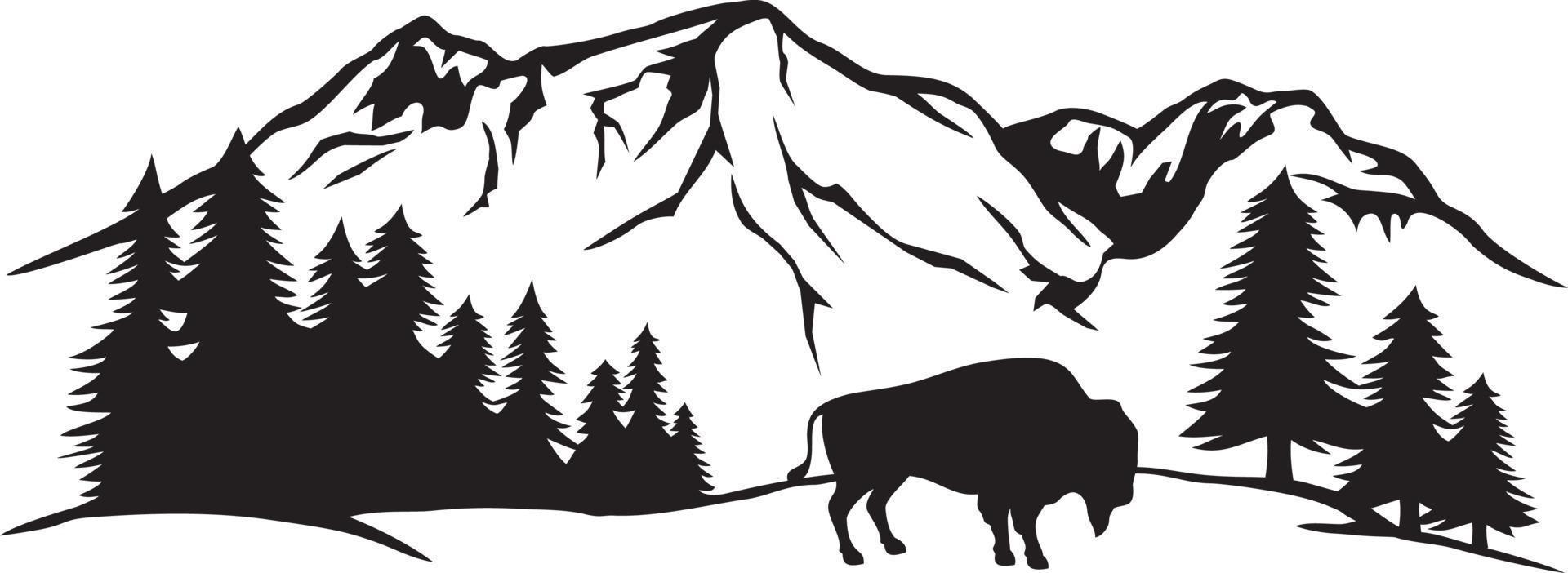bisonte americano e paesaggio di montagna vettore