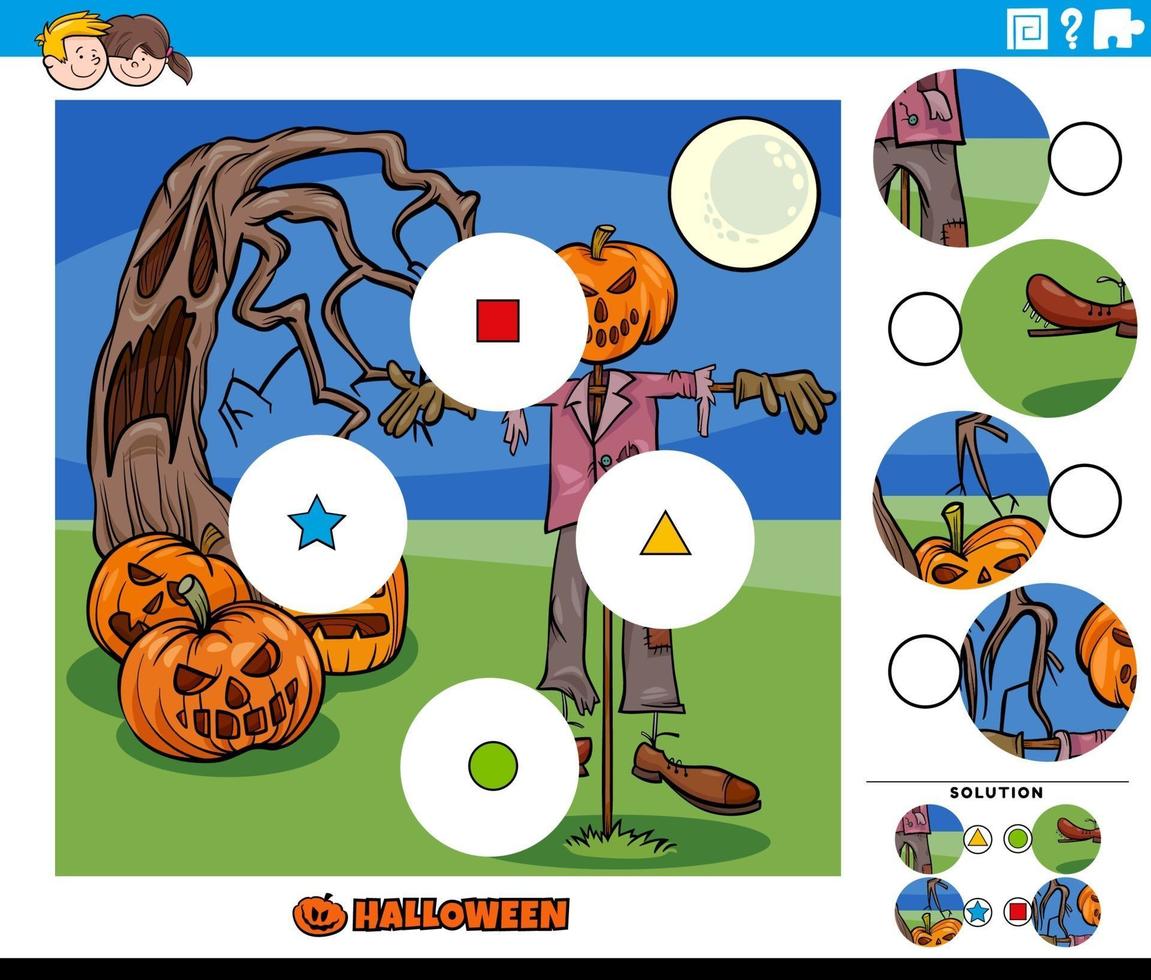abbina il gioco dei pezzi con i personaggi dei cartoni animati di halloween vettore