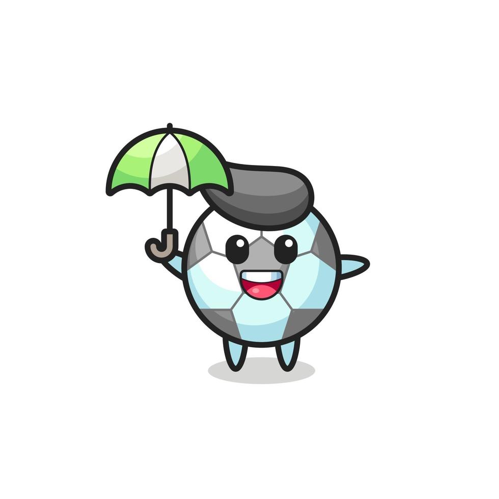 simpatica illustrazione di calcio con in mano un ombrello vettore