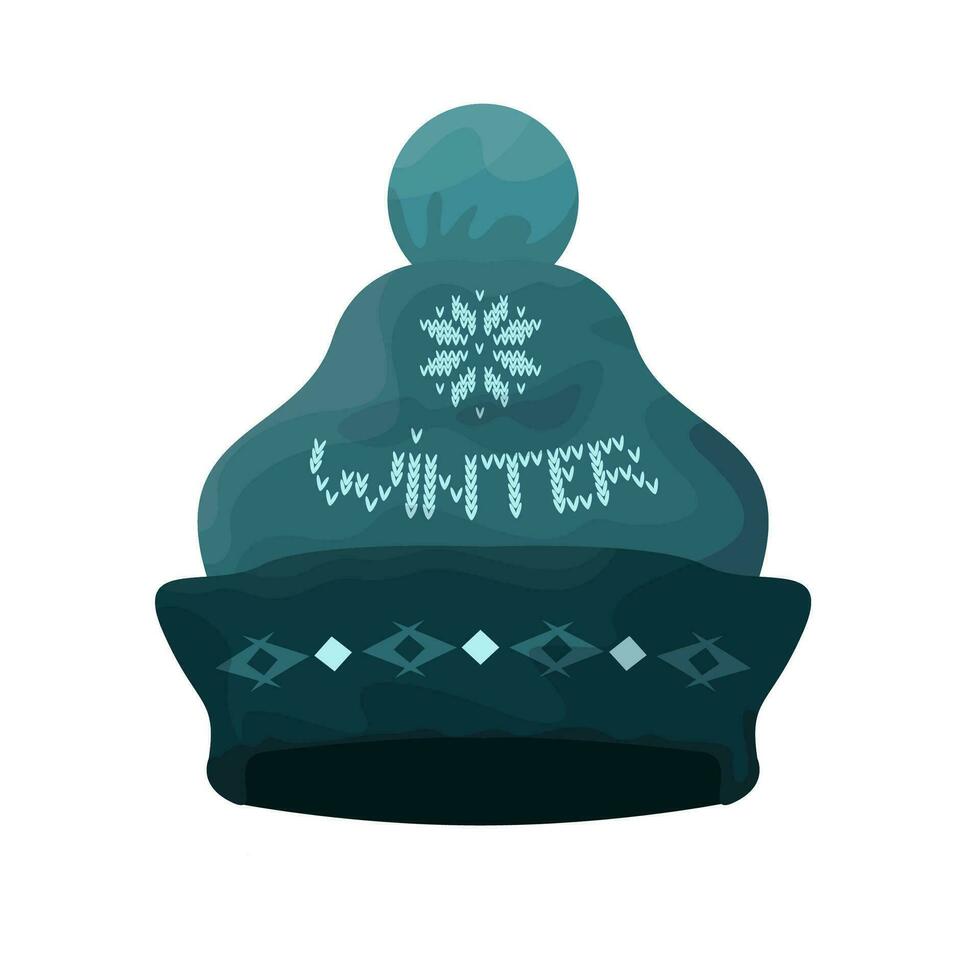 inverno cappello. caldo lanoso verde cappello con pompon. moda. logo, icona. piatto vettore illustrazione.