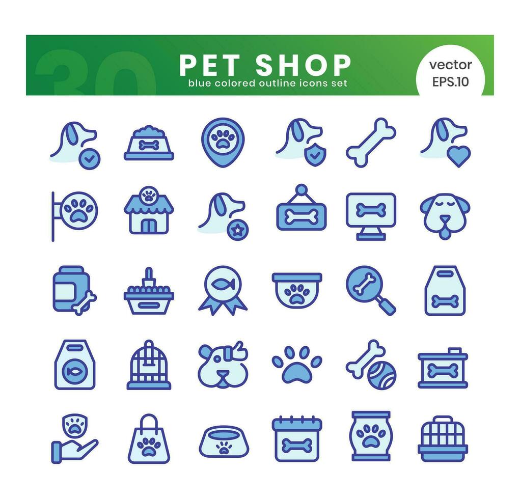 impostato di animale domestico negozio icone. blu colorato schema stile icona fascio. vettore illustrazione