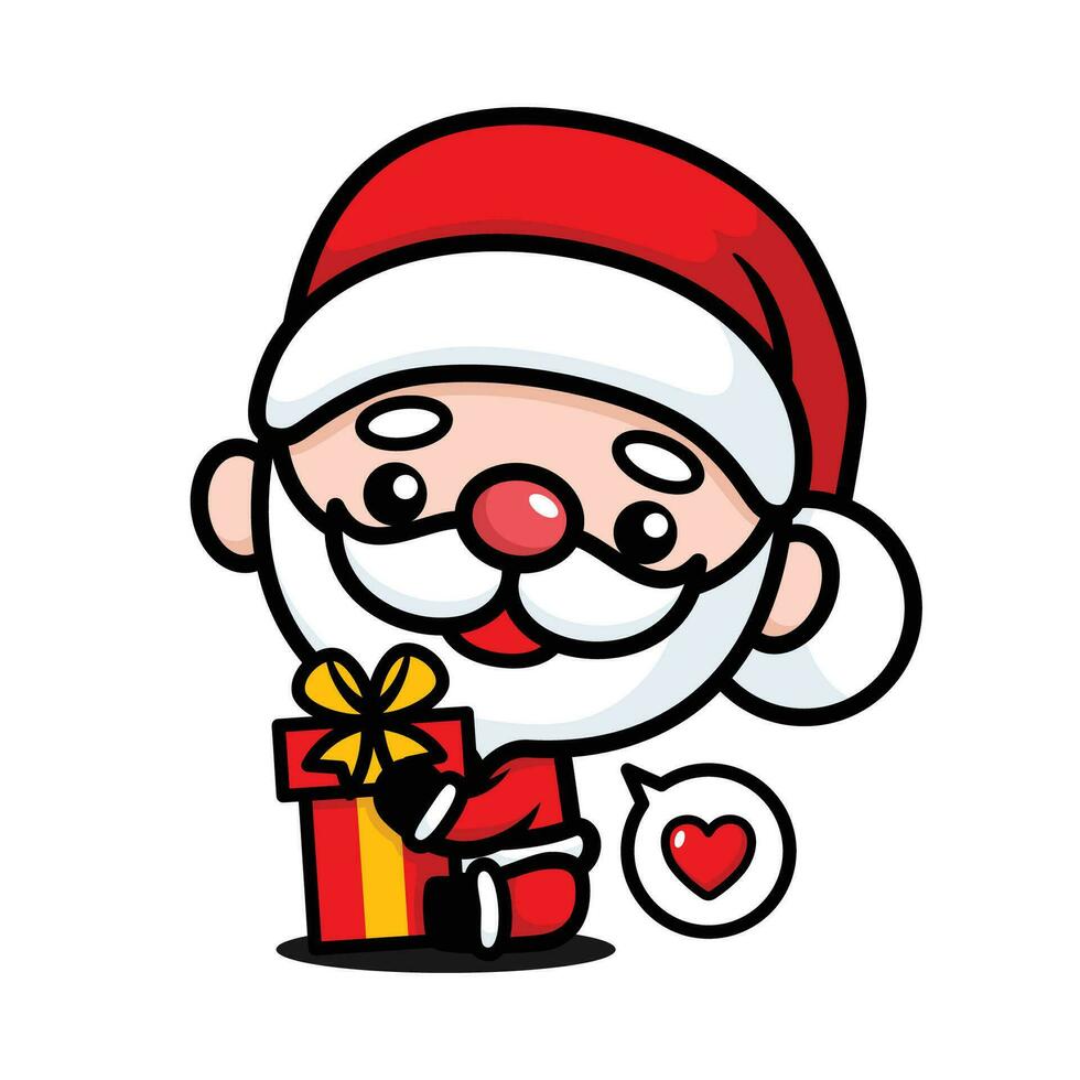 carino e kawaii Natale Santa Claus cartone animato personaggio abbracciare presente scatola vettore