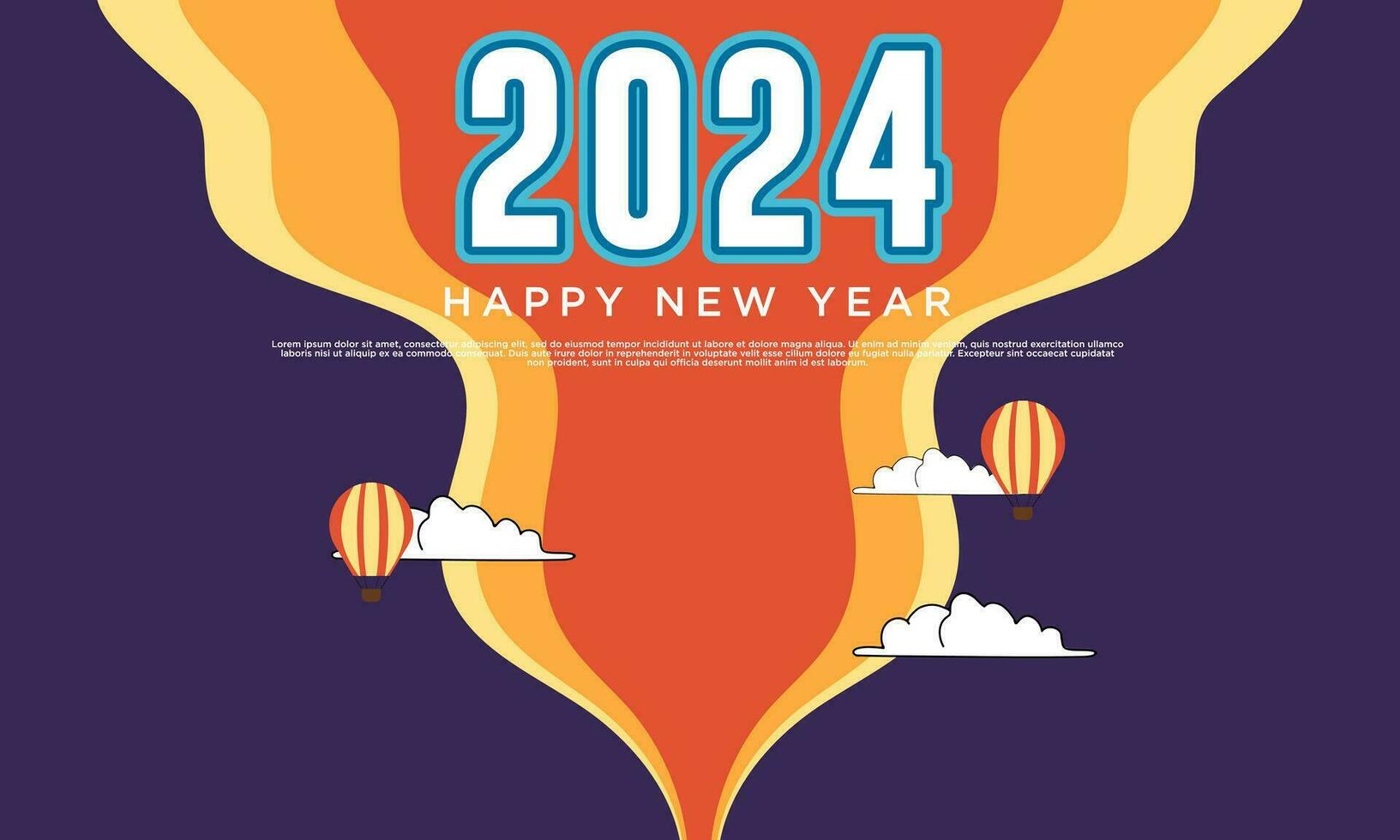 contento nuovo anno 2024 bandiera logo design illustrazione, creativo e colorato nuovo anno 2024 vettore