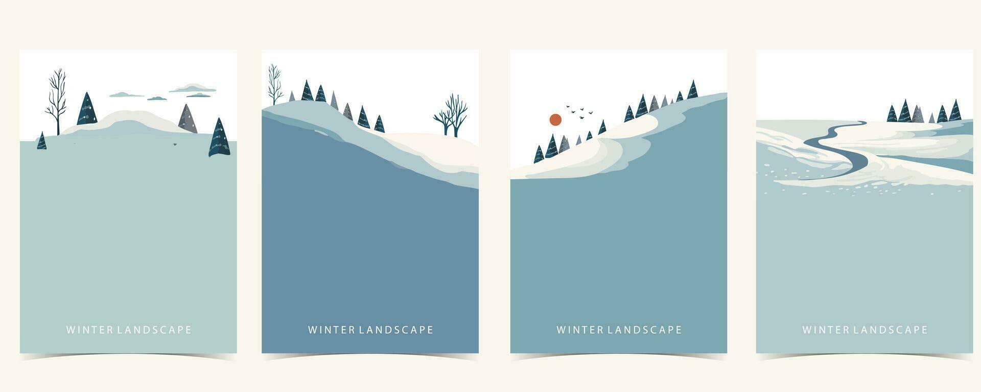 inverno paesaggio sfondo con montagna,albero.modificabile vettore illustrazione per cartolina,a4 verticale dimensione