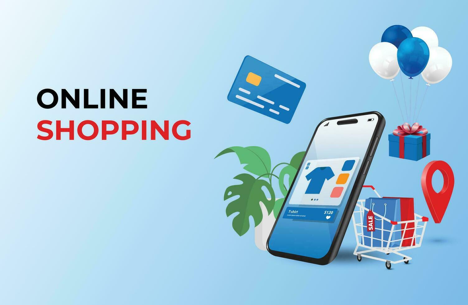 in linea shopping concetto, commercio elettronico, veloce saldi, sconto, pagamento senza soldi, digitale, piatto illustrazione vettore, in linea shopping memorizzare su sito web e mobile Telefono design. inteligente attività commerciale marketing conce vettore