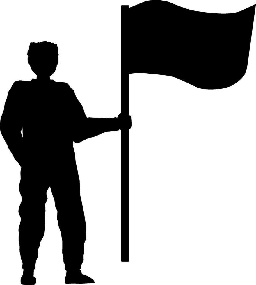 uomo Tenere bandiera vettore illustrazione. persone Tenere bandiera grafico risorse per icona, simbolo, o cartello. uomo Tenere bandiera silhouette per libertà, indipendenza o patriottismo