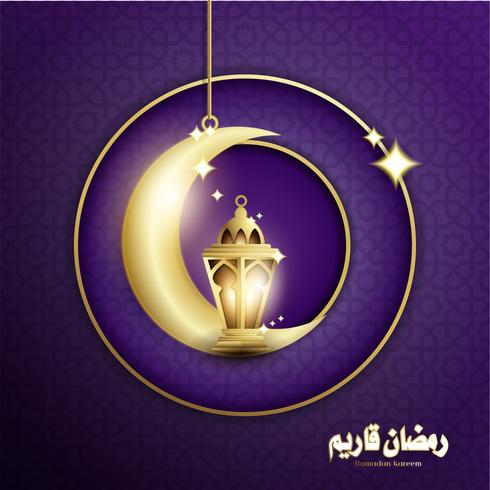 Sfondo di Ramadan Kareem con Fanoos Lantern &amp; Crescent vettore