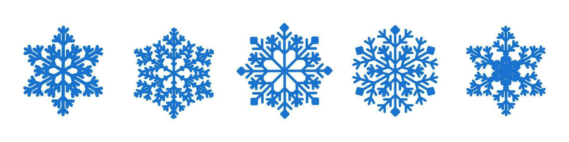 blu fiocco di neve collezione su bianca sfondo. neve fiocchi silhouette. nuovo anno impostato i fiocchi di neve per Natale striscione, carte, arredamento vettore