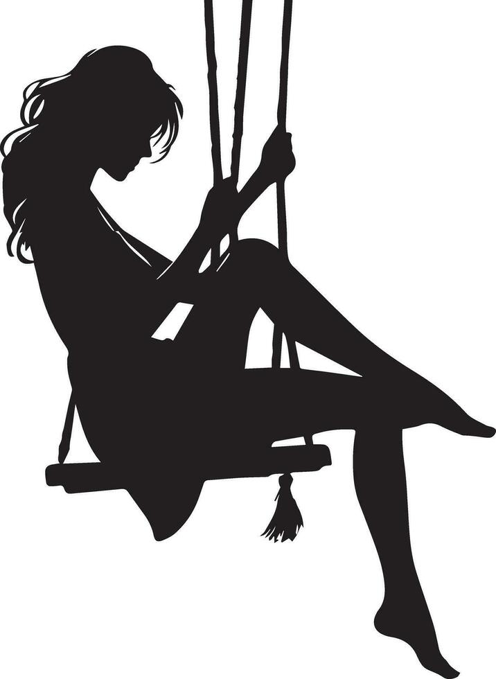 giovane ragazza seduta su il swing vettore silhouette illustrazione nero colore bianca sfondo 8