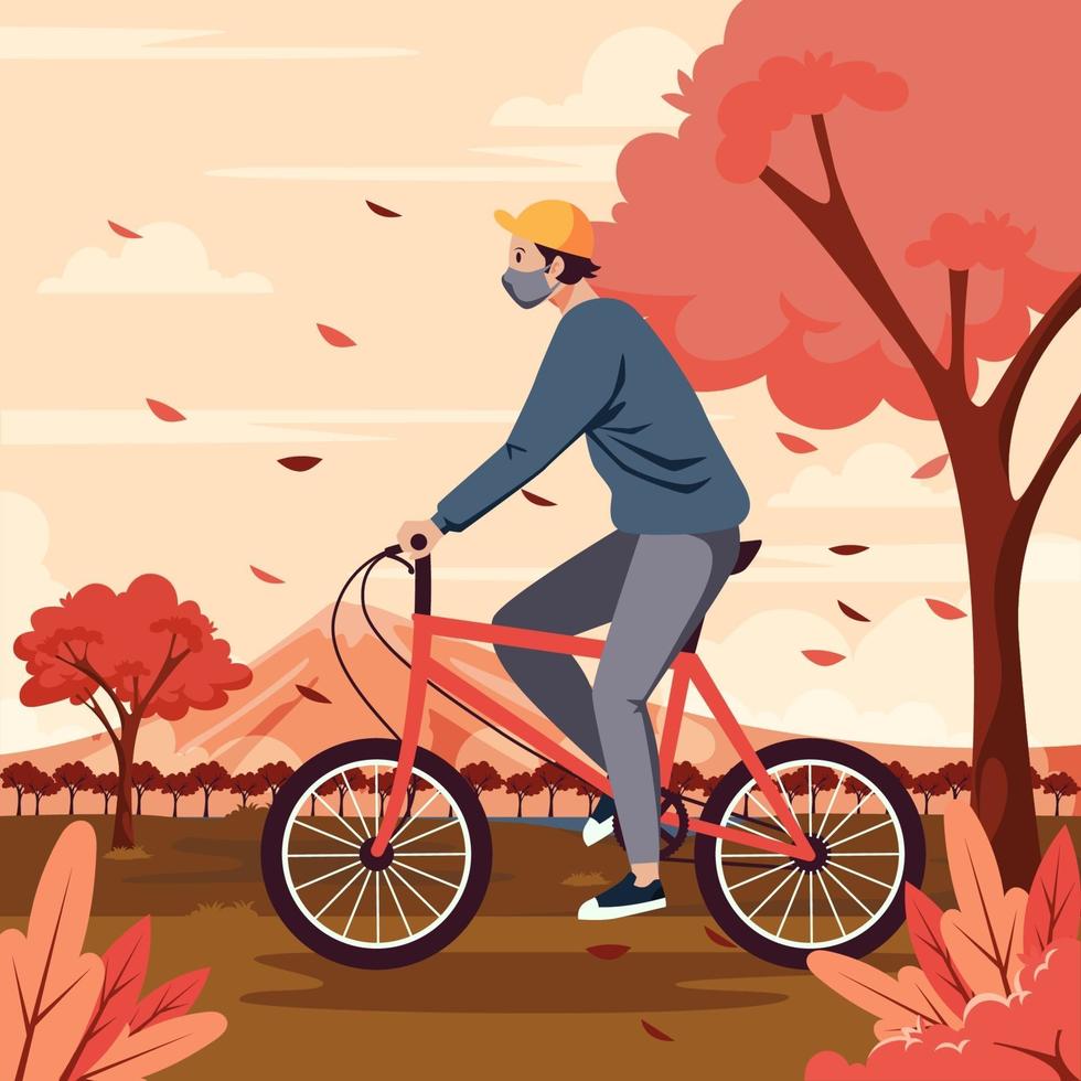 in bicicletta nella mattina d'autunno vettore