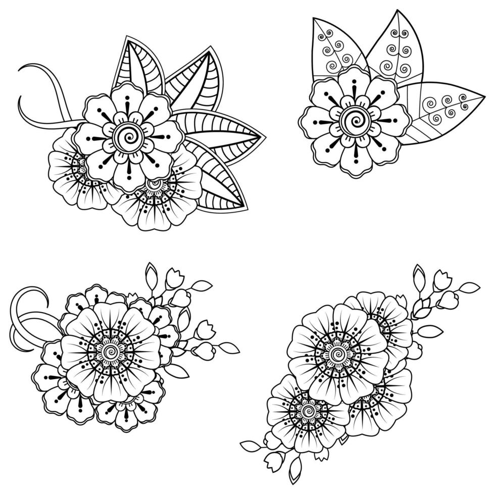 set di fiori mehndi per henné, mehndi, tatuaggio. vettore