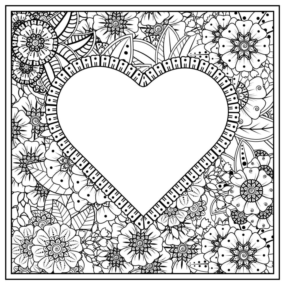 fiore mehndi con cornice a forma di cuore. vettore