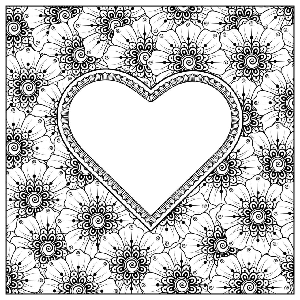 fiore mehndi con cornice a forma di cuore vettore