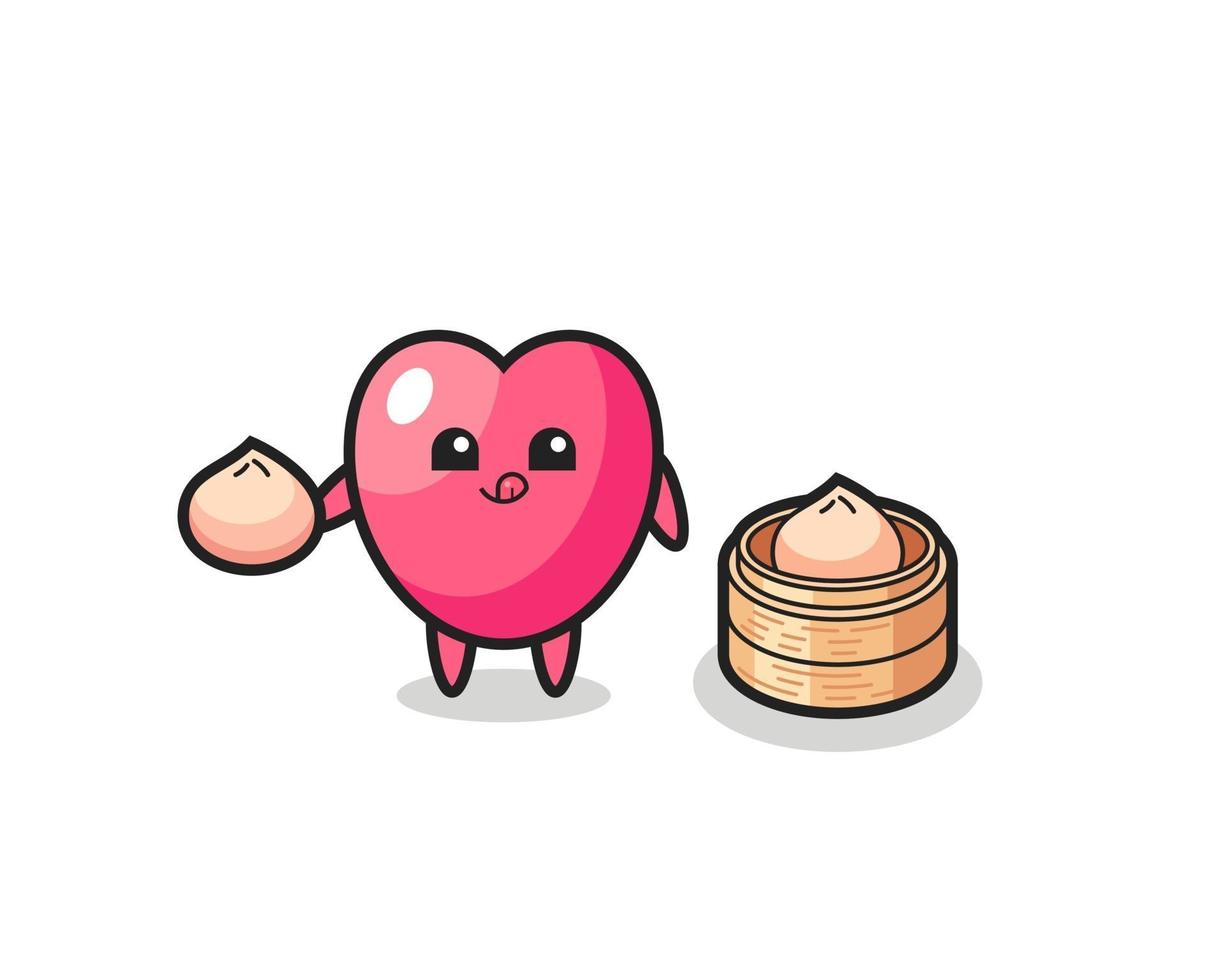 simpatico personaggio simbolo del cuore che mangia panini al vapore vettore